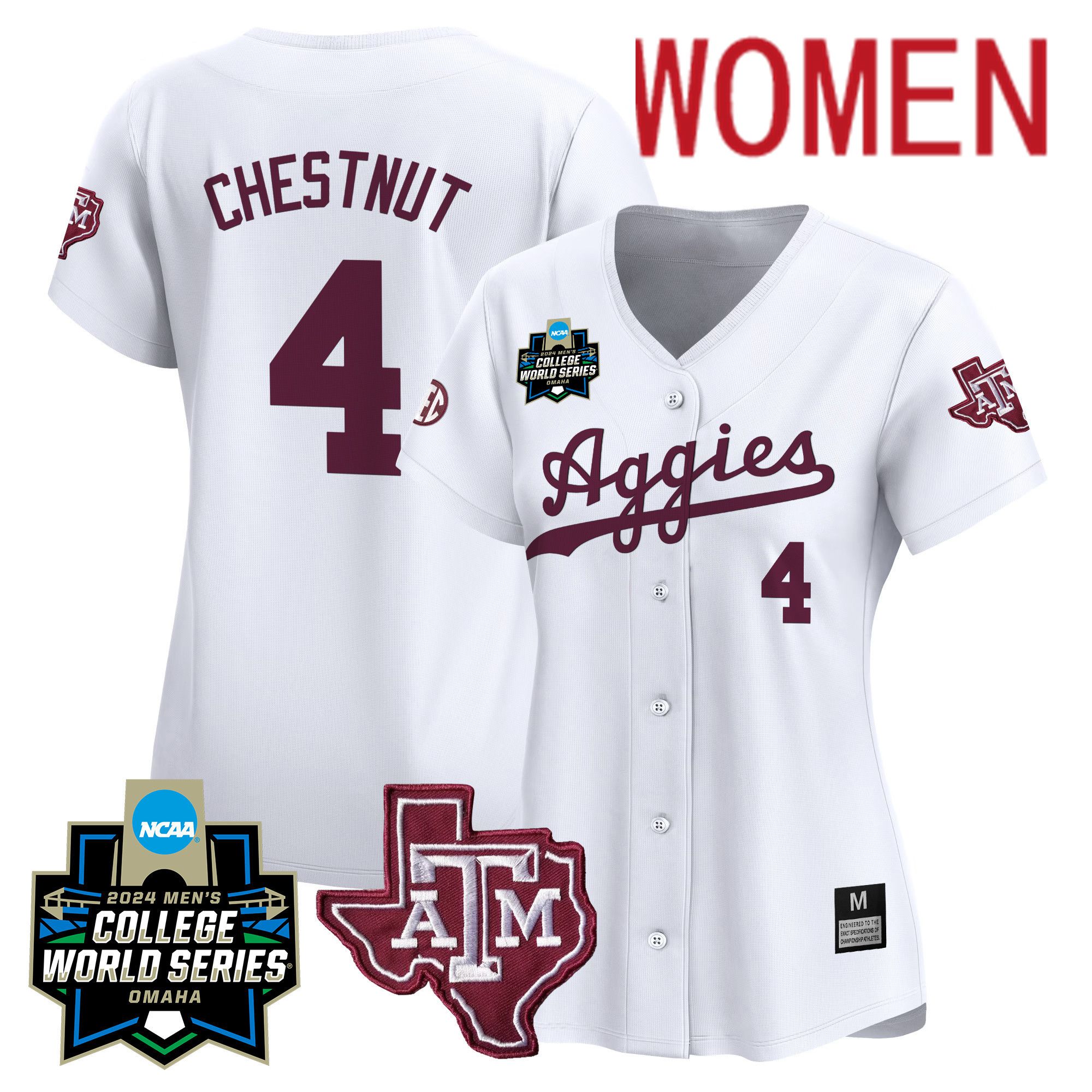 Women Texas A&M Aggies #4 Chestnut White 2024 College World Series Vapor Premier Limited NCAA Jersey